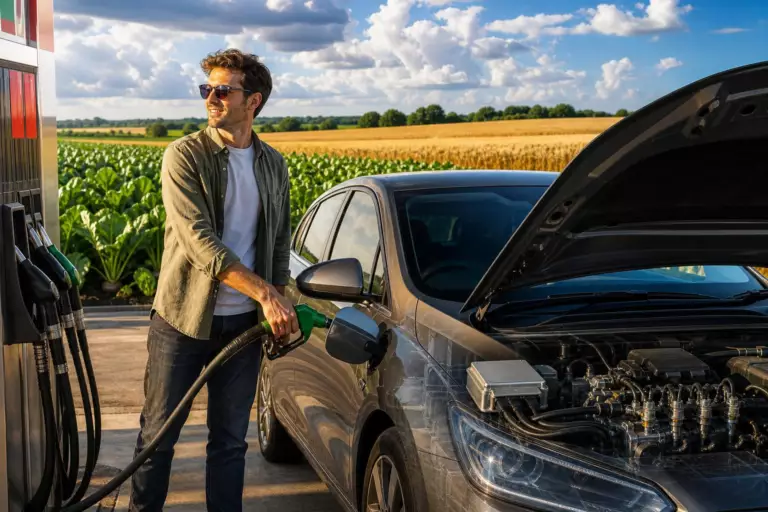 À 18 000 kilomètres par an, ce conducteur réduit sa facture à la pompe : son moteur accepte un carburant végétal