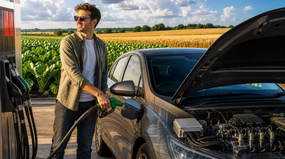 À 18 000 kilomètres par an, ce conducteur réduit sa facture à la pompe : son moteur accepte un carburant végétal