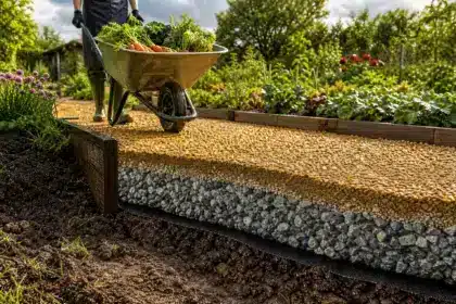 Après deux hivers, cette allée de jardin ne s’affaisse pas : trois couches suffisent sous les roues