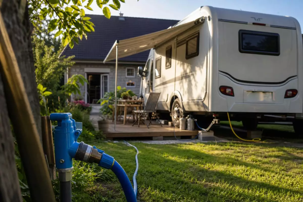 Après six mois sur un terrain privé, ce camping-car semble immobile : son raccordement à l’eau peut tout changer