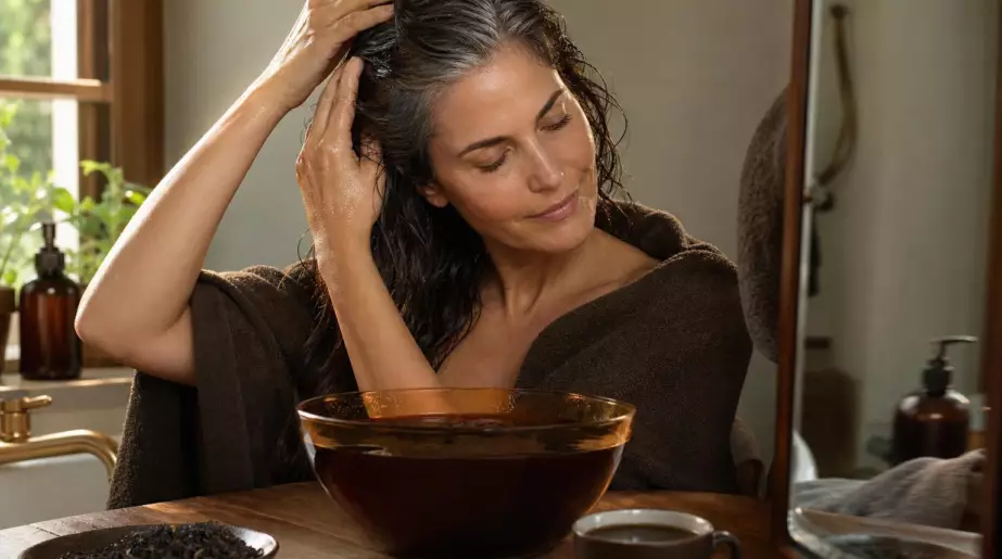 Après trente minutes de pose, cette infusion brune adoucit les reflets gris : le résultat reste discret