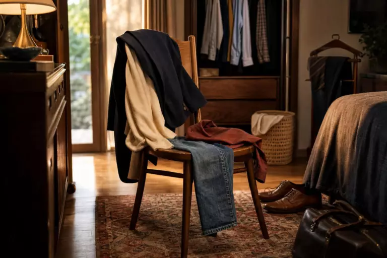 Après une journée de travail, cette chaise recueille vos vêtements : ce geste ne traduit pas toujours un manque d’ordre
