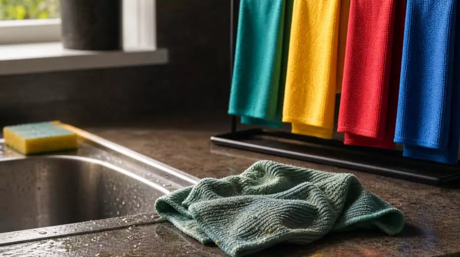 Après une semaine d’usage, beaucoup rangent leur lavette encore humide : ce réflexe favorise les germes dans la cuisine