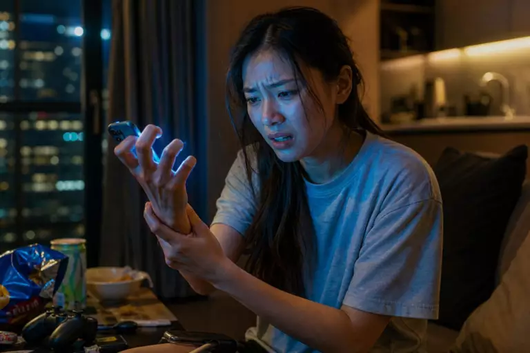 Après une semaine entière passée sur son smartphone, une femme se retrouve avec les doigts paralysés