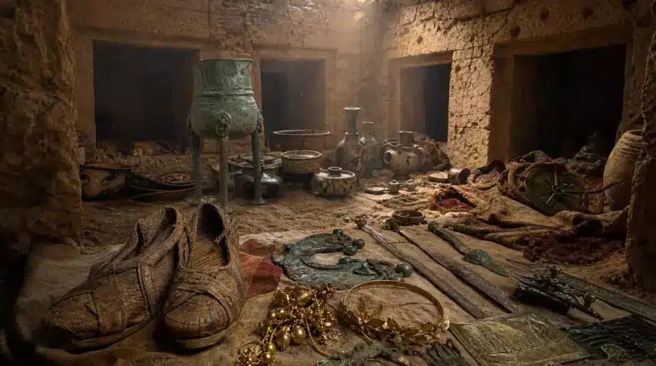 Au nord de Rome, une tombe étrusque « du plus haut rang » vieille de 2 700 ans livre armes, bijoux et une paire de chaussures de femme d’une rareté exceptionnelle