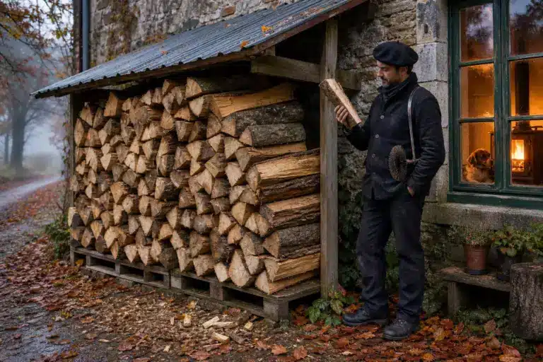 Au premier feu de novembre, le ramoneur n’a pas parlé du poêle : c’est le bois empilé contre le mur nord pendant deux étés qui posait problème