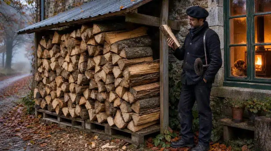Au premier feu de novembre, le ramoneur n’a pas parlé du poêle : c’est le bois empilé contre le mur nord pendant deux étés qui posait problème