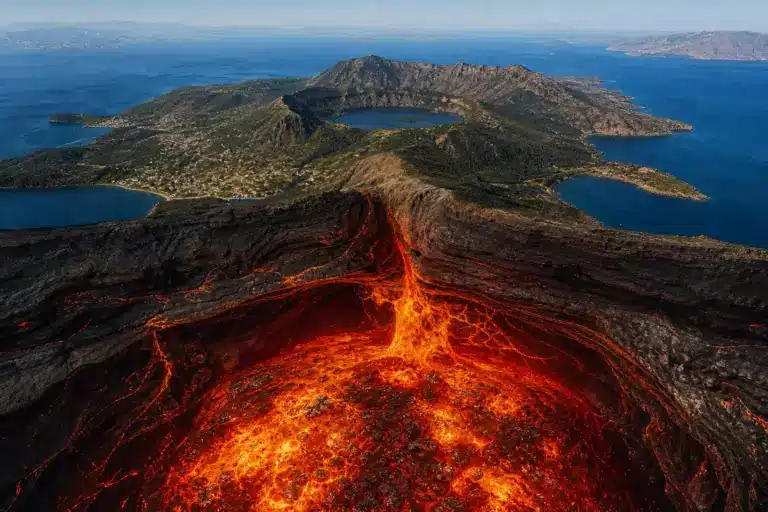Ce volcan grec n’a pas connu d’éruption depuis 100 000 ans, mais il a accumulé d’énormes quantités de magma en silence