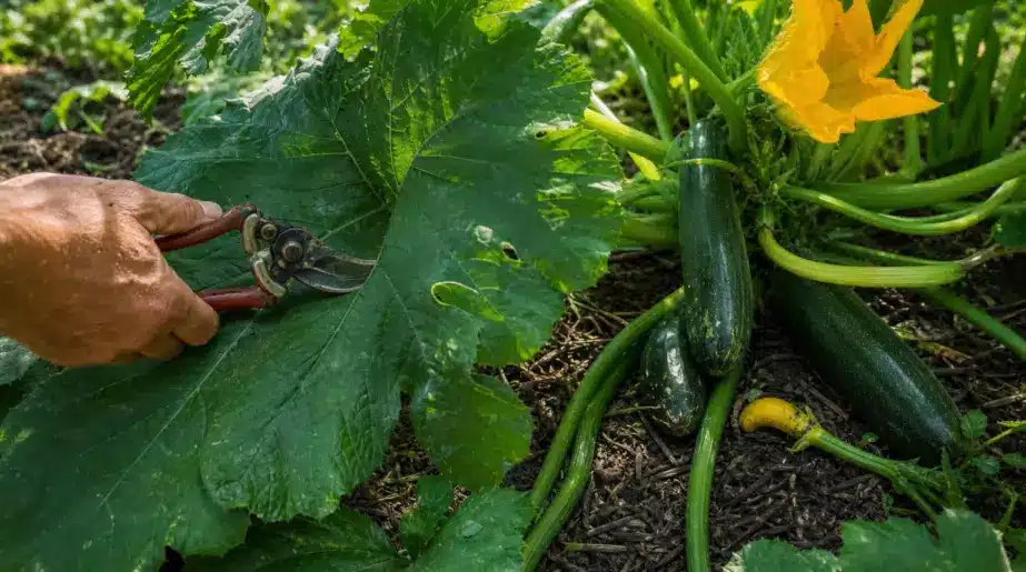 Chacun coupe les larges feuilles des courgettes l’été pour aérer le pied : voilà précisément ce qui bloque la production