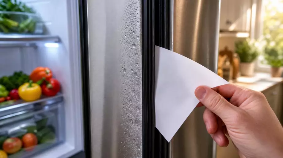 Dans la porte de votre frigo, coincez une feuille de papier et tirez : c’est le test que les techniciens font en premier