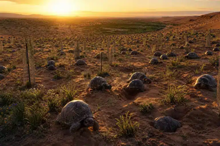 Des milliers d’arbres plantés dans le désert ont échoué : ils relâchent 500 tortues et le sol change à vue d’oeil depuis l’espace