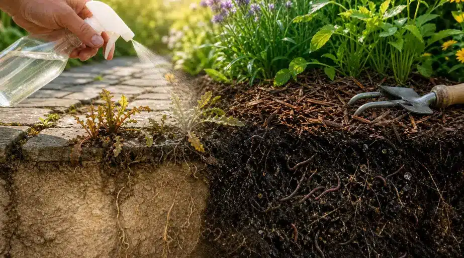 Du vinaigre blanc sur les mauvaises herbes : ce que les agronomes disent de ses effets sur la terre à long terme