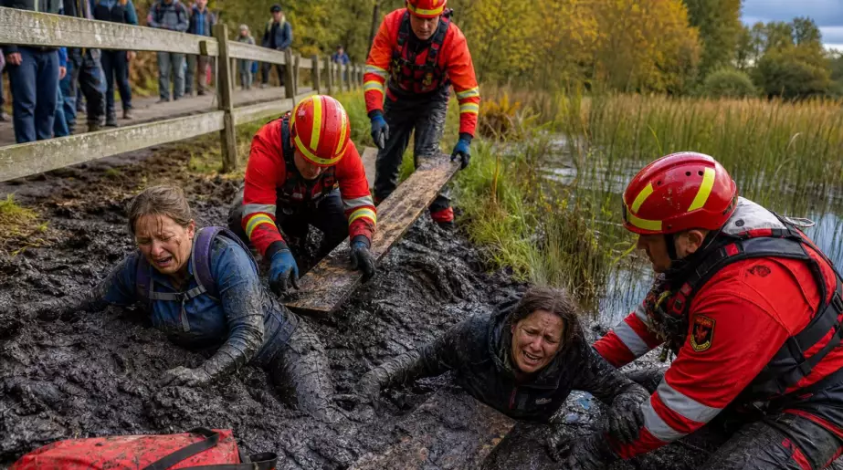 Elles passent derrière la barrière pour une meilleure photo : dix minutes plus tard, elles ont de la boue jusqu’aux cuisses