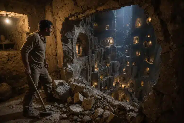En 1967, un ouvrier abat une cloison de sa cave et découvre une ville souterraine à 70 mètres sous ses pieds : elle pouvait abriter des milliers de personnes