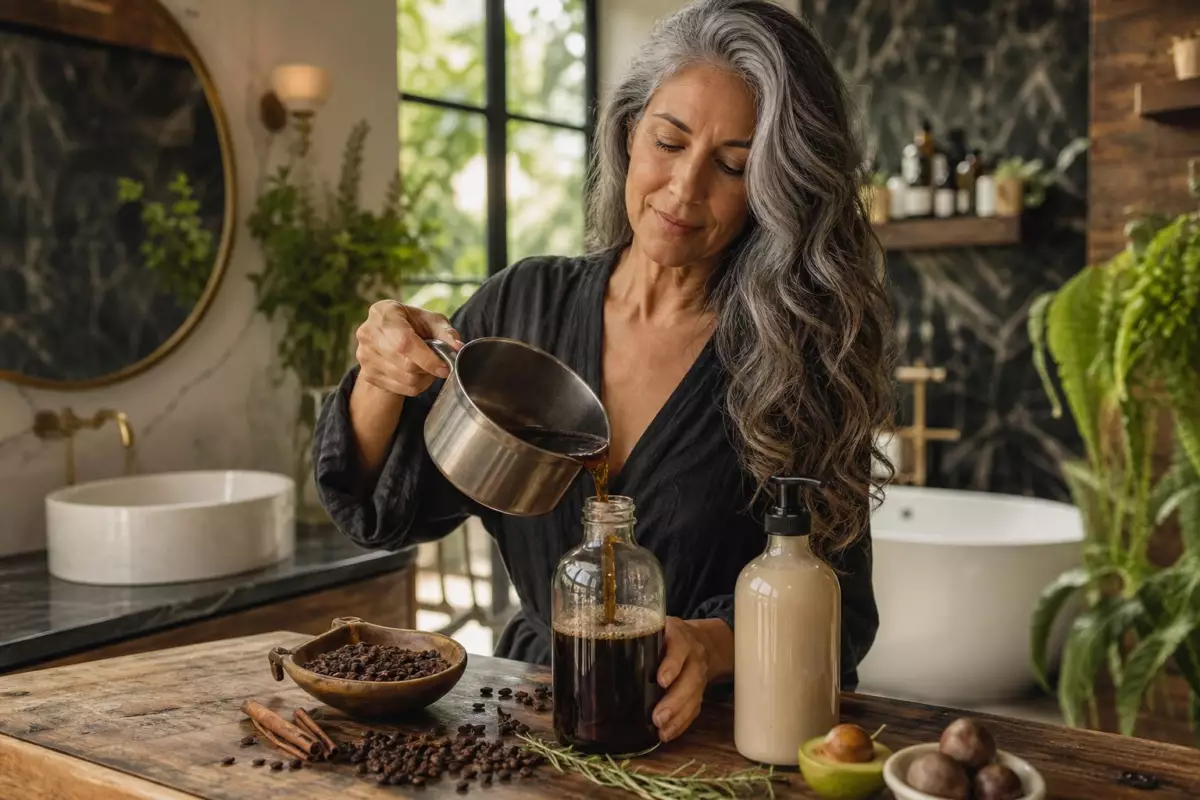 Faites frémir cette infusion quinze minutes avant le lavage : les reflets gris peuvent s’assombrir peu à peu