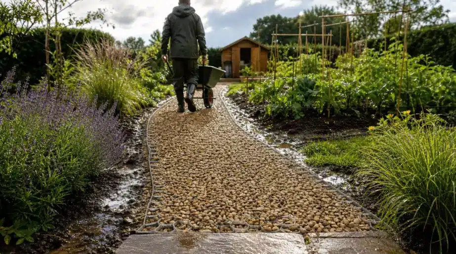 Fini la boue entre la terrasse et le potager : la pose à petit budget qui tient après deux pluies