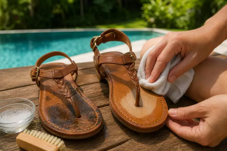 Frottez les semelles de vos sandales pendant trois minutes : ce geste limite les marques qui s’installent tout l’été