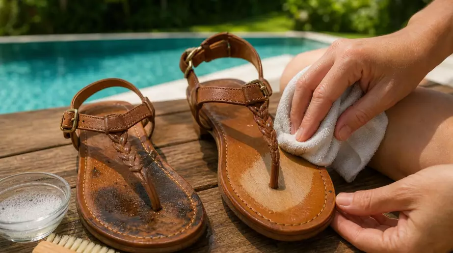 Frottez les semelles de vos sandales pendant trois minutes : ce geste limite les marques qui s’installent tout l’été