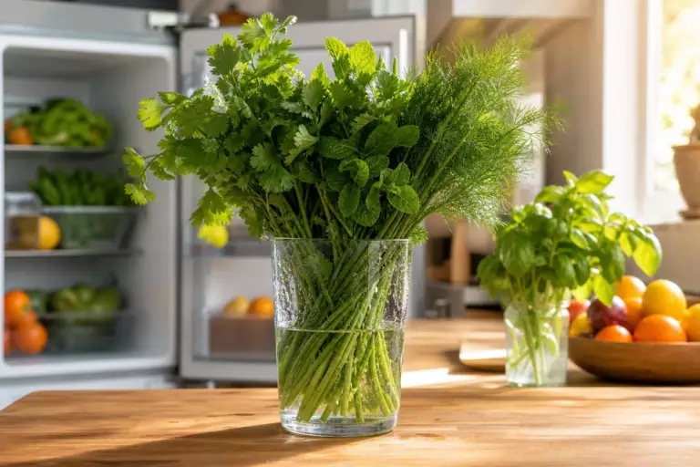 Garder un bouquet d’herbes fraîches une semaine entière : la technique du verre d’eau des chefs