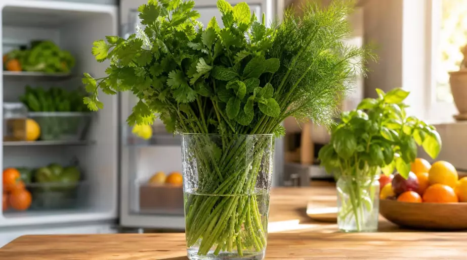 Garder un bouquet d’herbes fraîches une semaine entière : la technique du verre d’eau des chefs