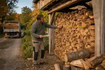 Il fait livrer ses stères de bois en bûches de 33 cm : en mesurant le tas sous l’abri, il constate qu’il manque presque un tiers de ce qu’il a payé