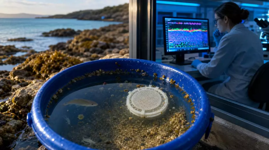 Il installe un simple filtre ADN dans un seau d’eau de mer : 48 heures plus tard, le laboratoire détecte une espèce qu’il n’avait jamais vue