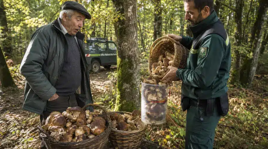 Il ramasse deux paniers de cèpes derrière chez lui comme chaque automne : le garde forestier sort un seau gradué et lui rappelle la limite des 5 litres