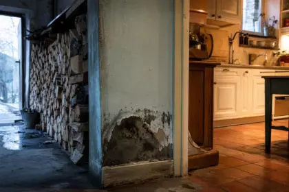 Il range ses stères de bois bien au sec dans le garage pour l’hiver : trois mois plus tard, l’humidité s’attaque au mur de la cuisine
