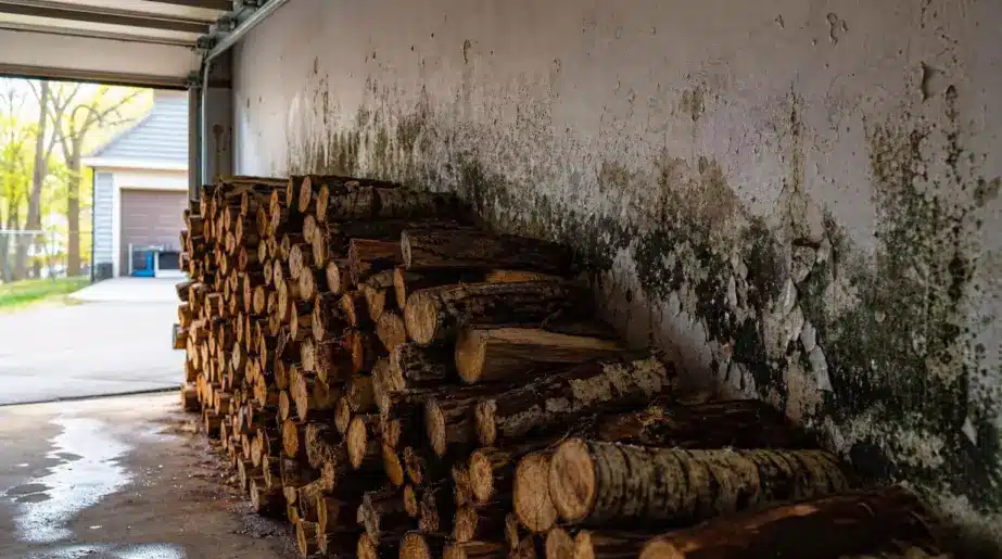 Il stocke quatre stères de bois dans son garage : trois semaines plus tard, une auréole sombre apparaît sur le mur du fond