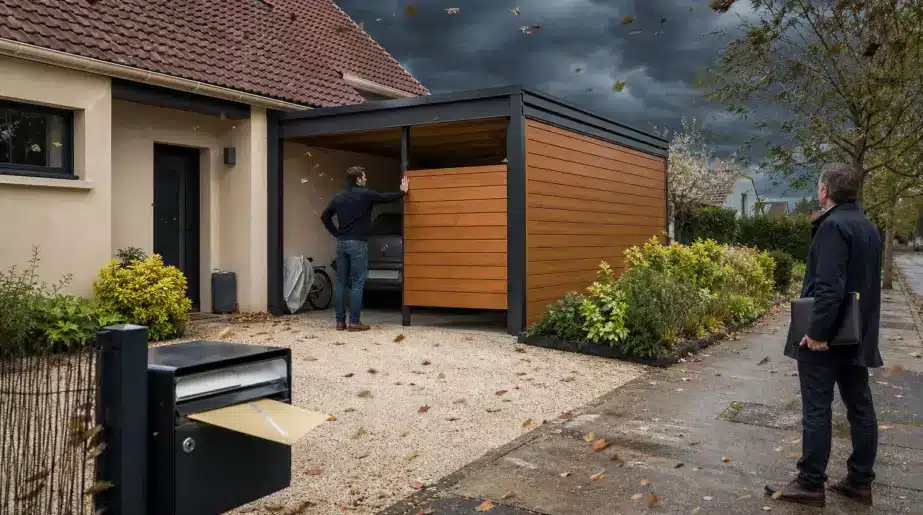 Il visse deux panneaux sur son carport un samedi de mars : quelques mois plus tard, la mairie frappe à sa porte