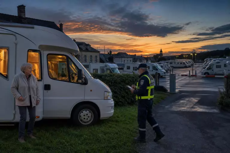 Josiane, 65 ans, trouve l’aire de camping-car complète et se gare juste à côté, sur l’herbe : la nuit ne coûte plus 8 euros, et ce n’est pas l’exploitant qui encaisse