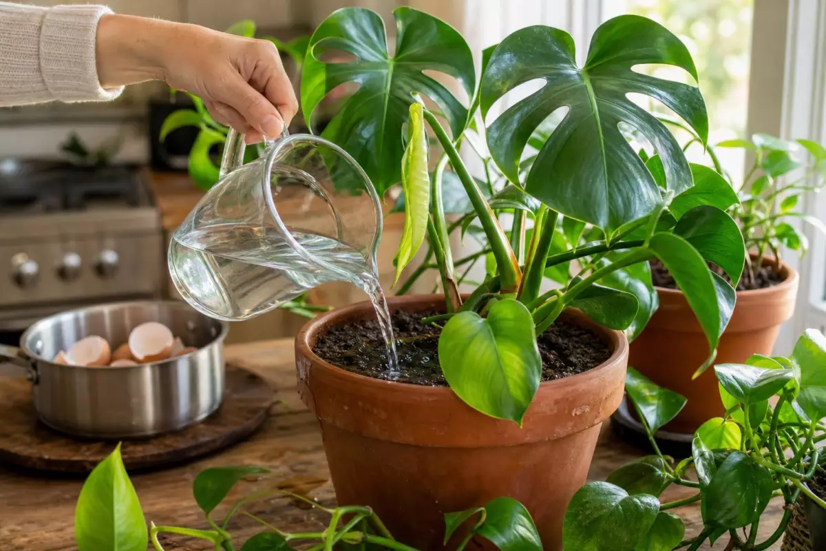 L’eau de cuisson des œufs, refroidie : le secret de certains jardiniers pour leurs plantes d’intérieur
