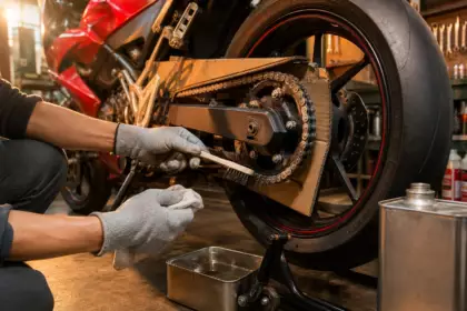Les mécaniciens moto sont unanimes : le nettoyage de la chaîne est bien plus efficace si vous remplacez le dégraissant en bombe par le pétrole désaromatisé