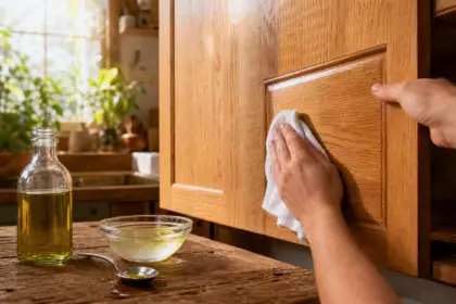 « Les mélanges les plus simples cachent parfois les meilleures solutions » : Le remède efficace pour entretenir votre cuisine en bois : mélanger de l’huile d’olive avec 6 cuillères de vinaigre blanc