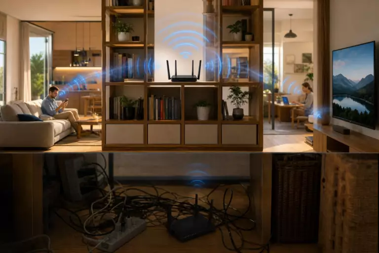 Les techniciens sont unanimes : votre Wi-Fi est bien meilleur si vous remplacez la box posée au sol par une box en hauteur et dégagée
