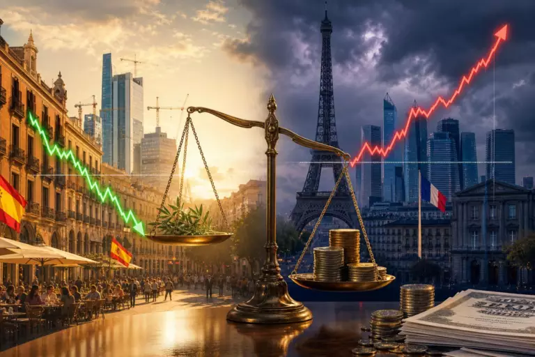 L’Espagne repasse sous les 100 % de dette en juillet, quatre ans après un pic à 124 % : la France, elle, dépasse les 117 %