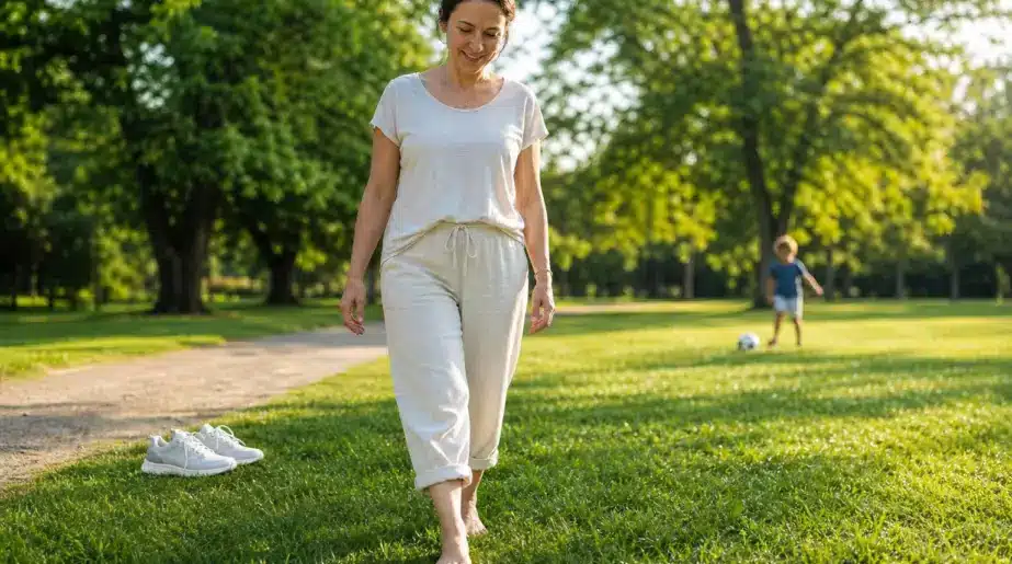 Marcher pieds nus dans l’herbe : ce qu’en disent les kinés, et combien de temps suffit