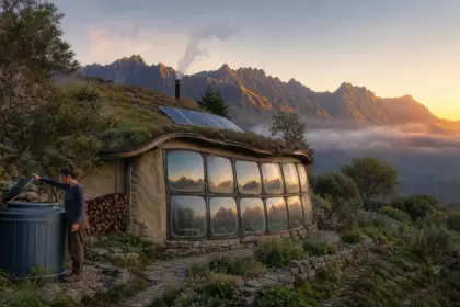 Mariana, 38 ans, a quitté la ville pour s’installer en montagne : sa maison autosuffisante en terre est construite avec 12 pare-brises recyclés