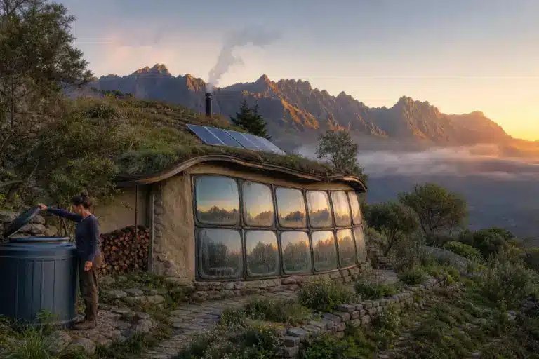 Mariana, 38 ans, a quitté la ville pour s’installer en montagne : sa maison autosuffisante en terre est construite avec 12 pare-brises recyclés