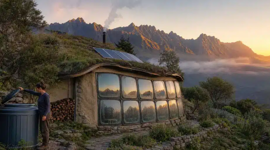 Mariana, 38 ans, a quitté la ville pour s’installer en montagne : sa maison autosuffisante en terre est construite avec 12 pare-brises recyclés