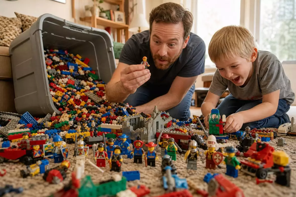 Papa d’un passionné de LEGO, il paie 65 euros un immense bac en plastique rempli de LEGO : à l’intérieur, des sets anciens et plus de 100 figurines