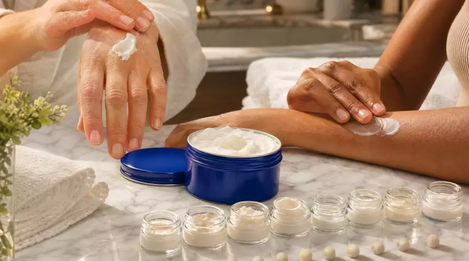 Pendant quinze jours, des volontaires appliquent le soin au pot azur : leur peau gagne en souplesse