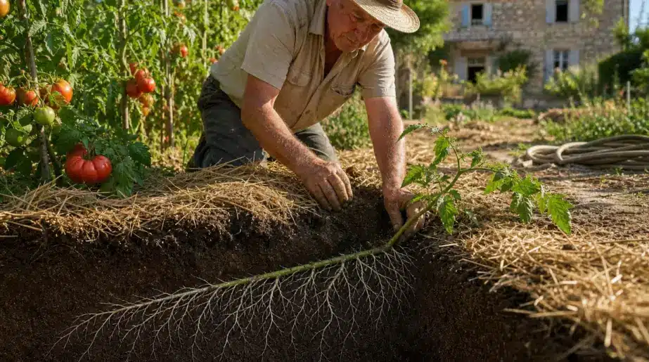Pierre, 73 ans, n’arrose plus jamais ses tomates après juin : sa technique héritée de son père repose sur un seul geste à la plantation