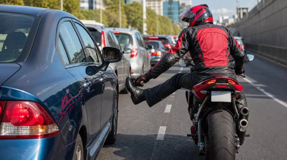 Pourquoi les motards tendent la jambe après avoir dépassé une voiture : l’origine d’un code que peu d’automobilistes comprennent
