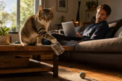 Pourquoi votre chat fait tomber les objets de la table en vous regardant : les éthologues parlent d’un comportement bien plus calculé qu’il n’y paraît