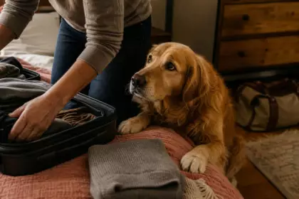 Pourquoi votre chien se colle à votre jambe dès que vous ouvrez la valise, les vétérinaires expliquent ce réflexe