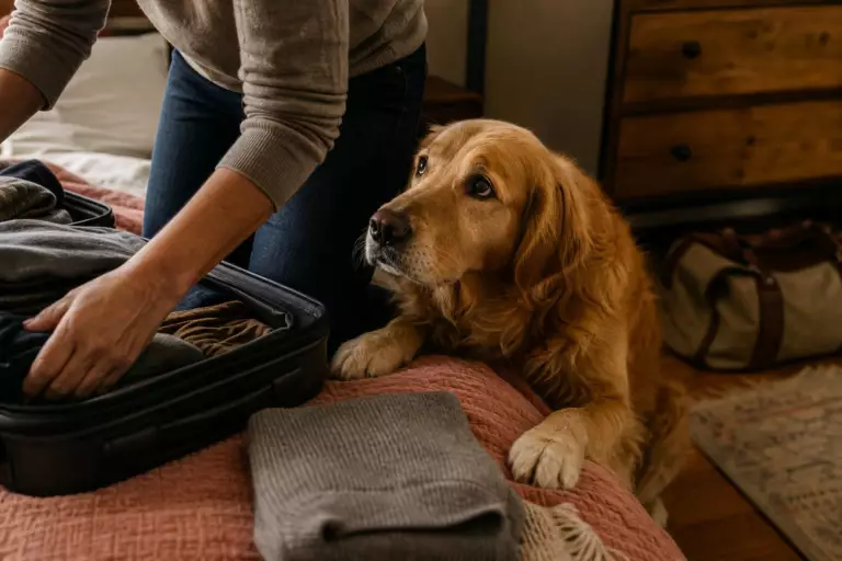 Pourquoi votre chien se colle à votre jambe dès que vous ouvrez la valise, les vétérinaires expliquent ce réflexe