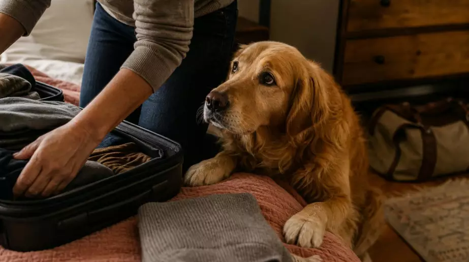 Pourquoi votre chien se colle à votre jambe dès que vous ouvrez la valise, les vétérinaires expliquent ce réflexe