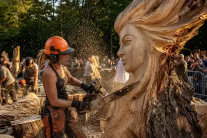 Seule femme parmi 31 concurrents d’un concours de sculpture à la tronçonneuse : « Je travaille à l’instinct »