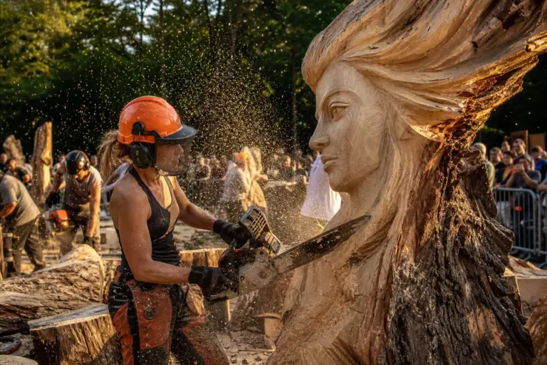 Seule femme parmi 31 concurrents d’un concours de sculpture à la tronçonneuse : « Je travaille à l’instinct »